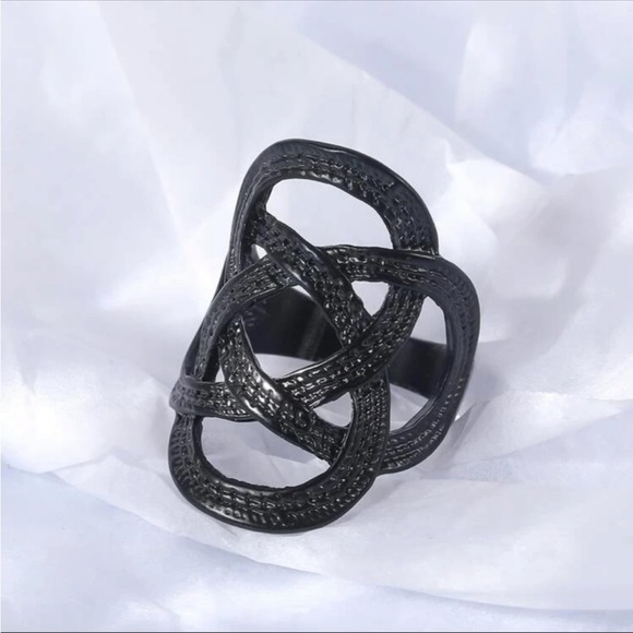 Black Engraved Decorative Cuff Ring, Adjustable - Picture 3 of 4